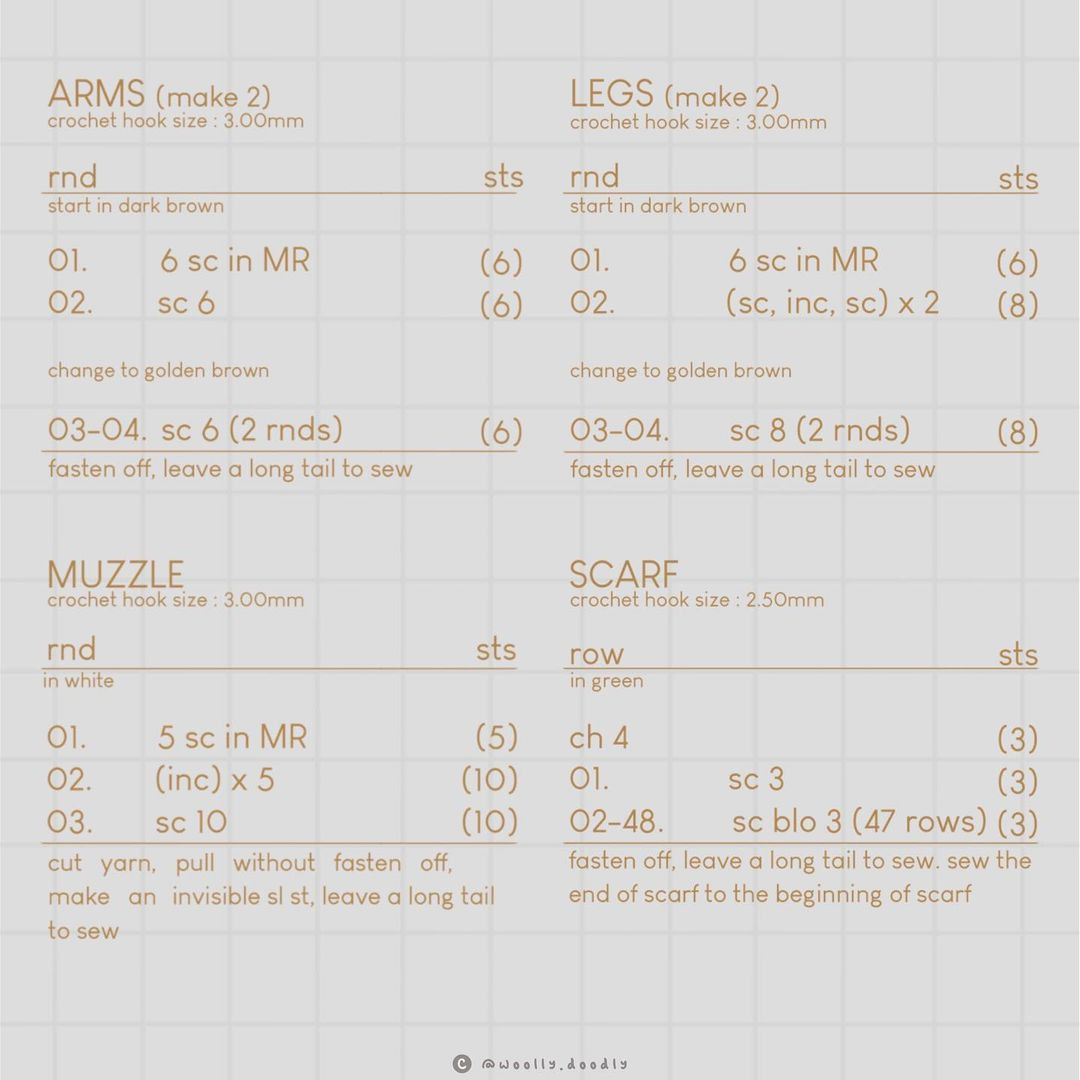 Crochet Reindeer Amigurumi Pattern Chart