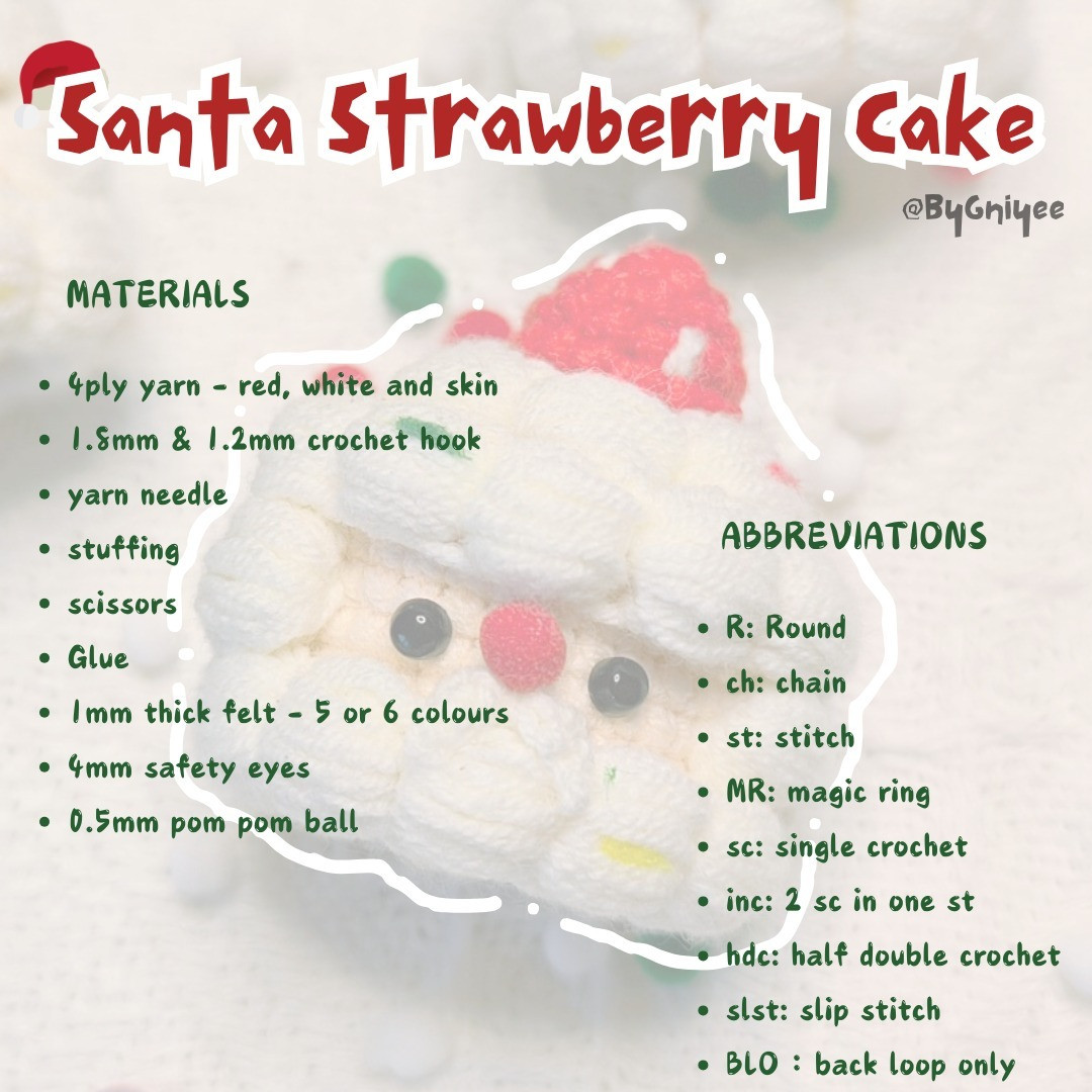Crochet Santa Strawberry Cake Pattern