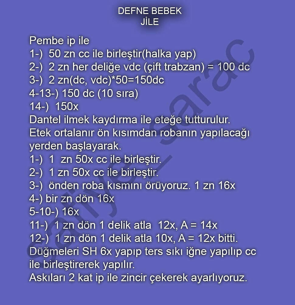 Defne Bebek Elbise, Şapka ve Ayakkabı Tığ İşi Modeli