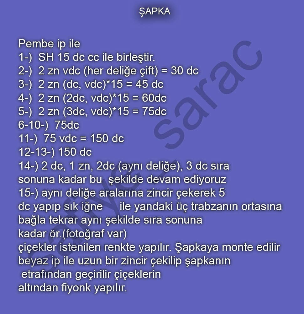 Defne Bebek Elbise, Şapka ve Ayakkabı Tığ İşi Modeli