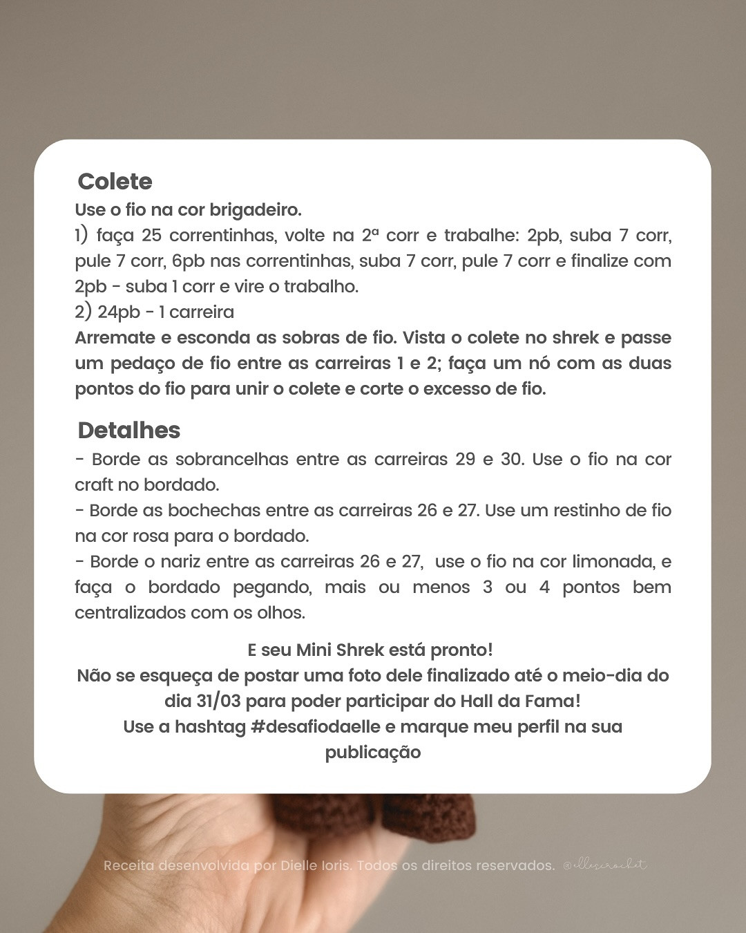 Desafio de março: Mini Shrek em crochê. Gráfico gratuito!