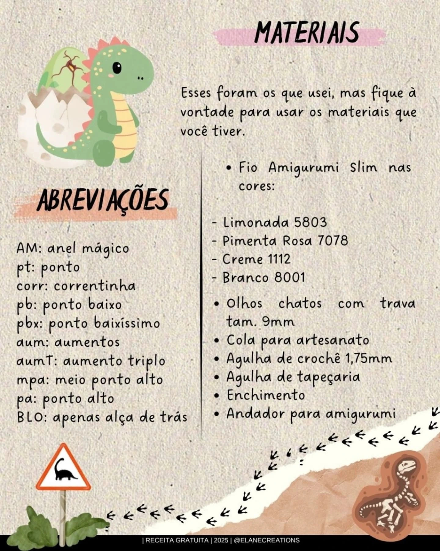 Dino de crochê: gráfico gratuito