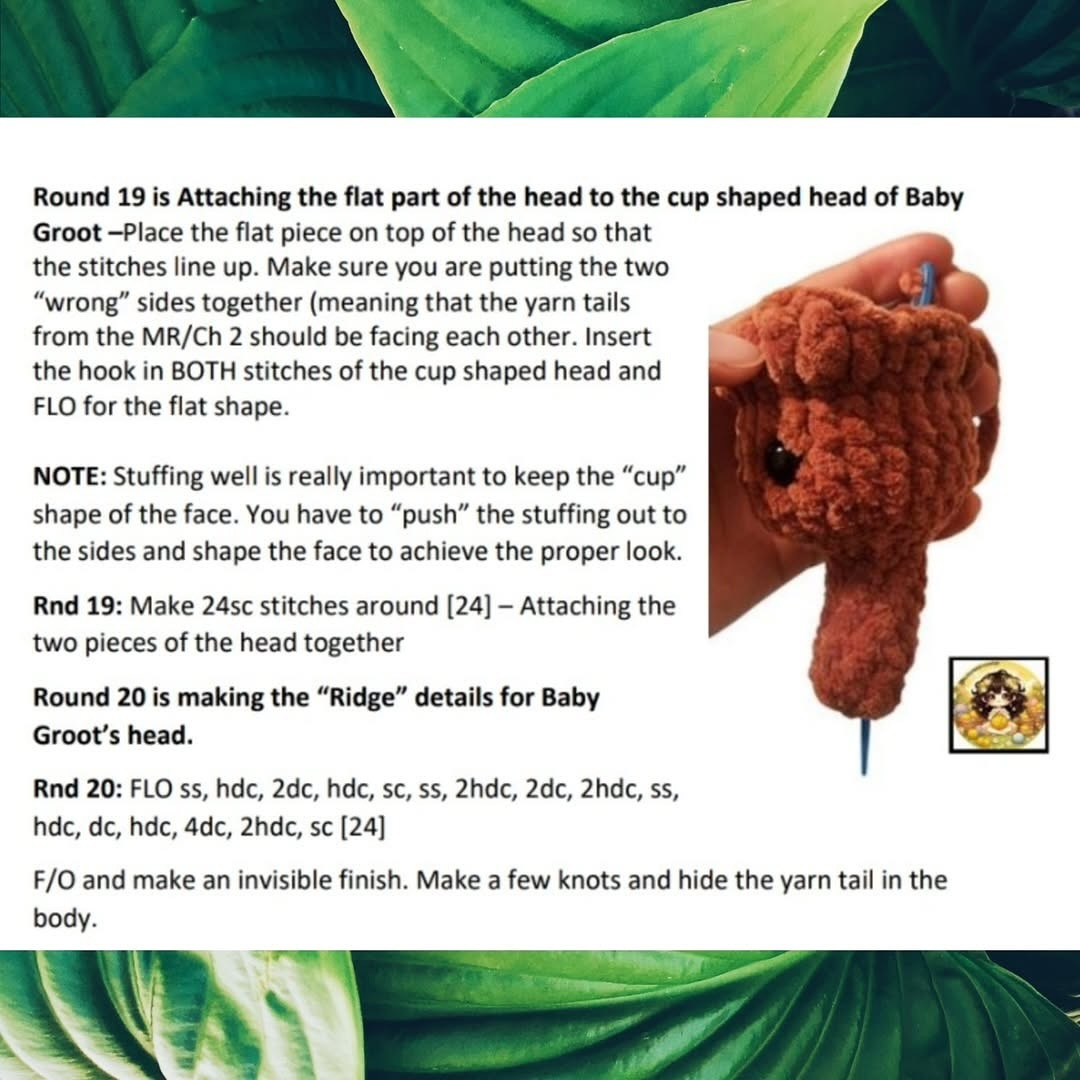 English: Crochet Pattern: No-Sew Baby Groot in a Pot