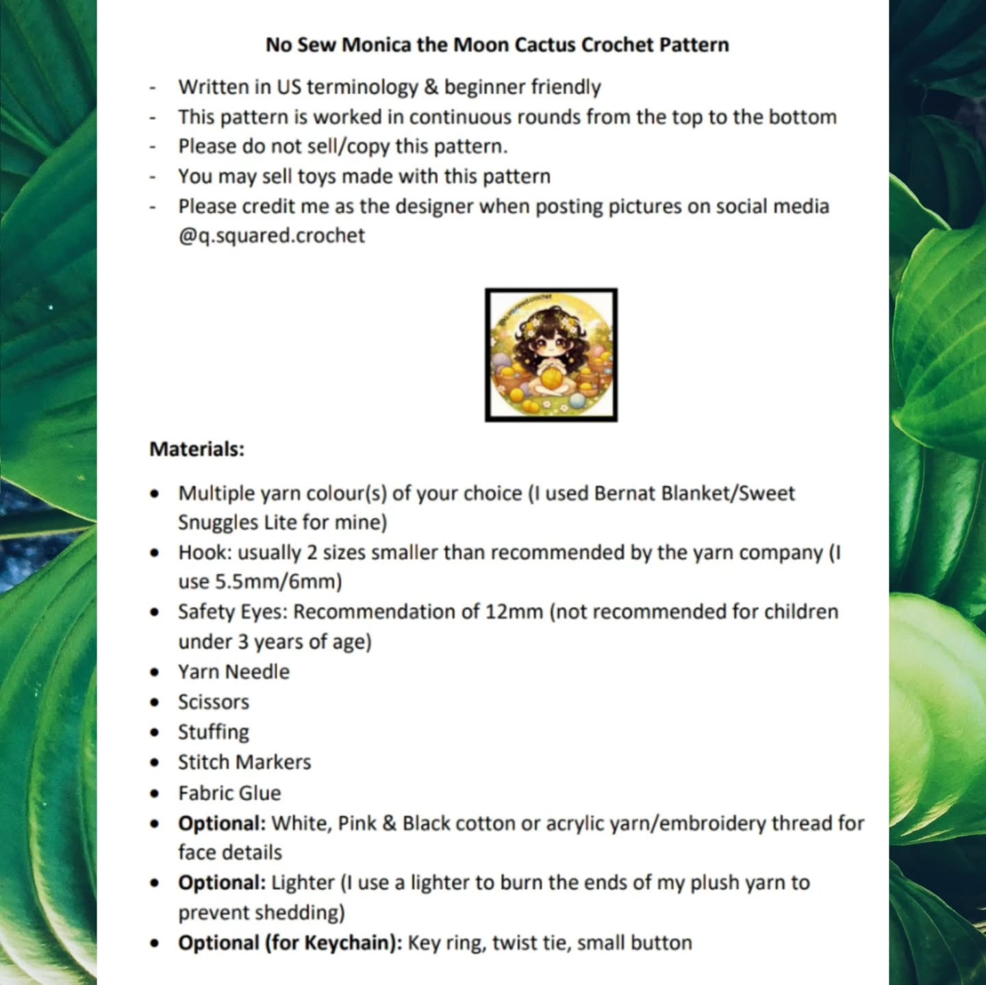 English: Crochet Pattern: No-Sew Monica the Moon Cactus