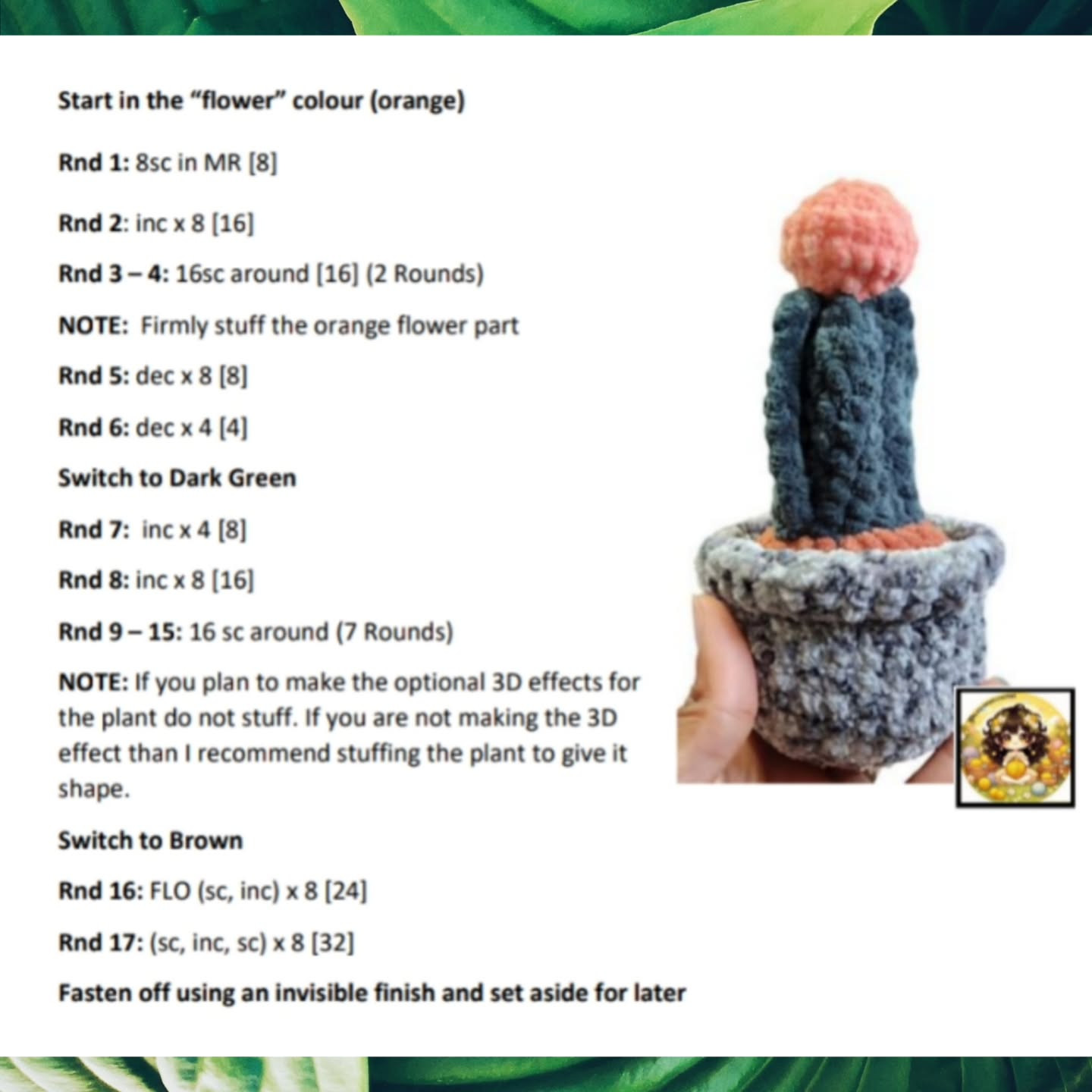 English: Crochet Pattern: No-Sew Monica the Moon Cactus