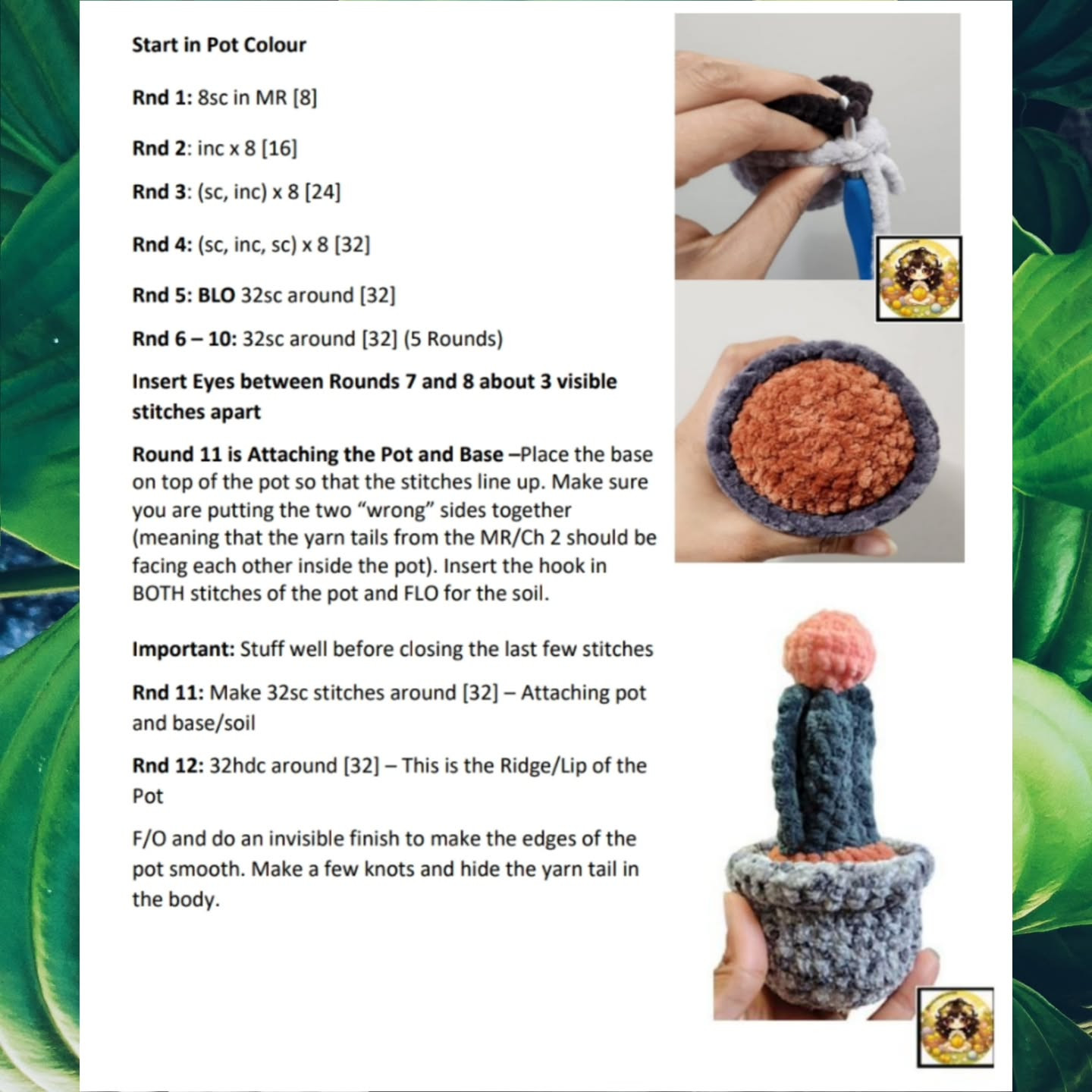 English: Crochet Pattern: No-Sew Monica the Moon Cactus