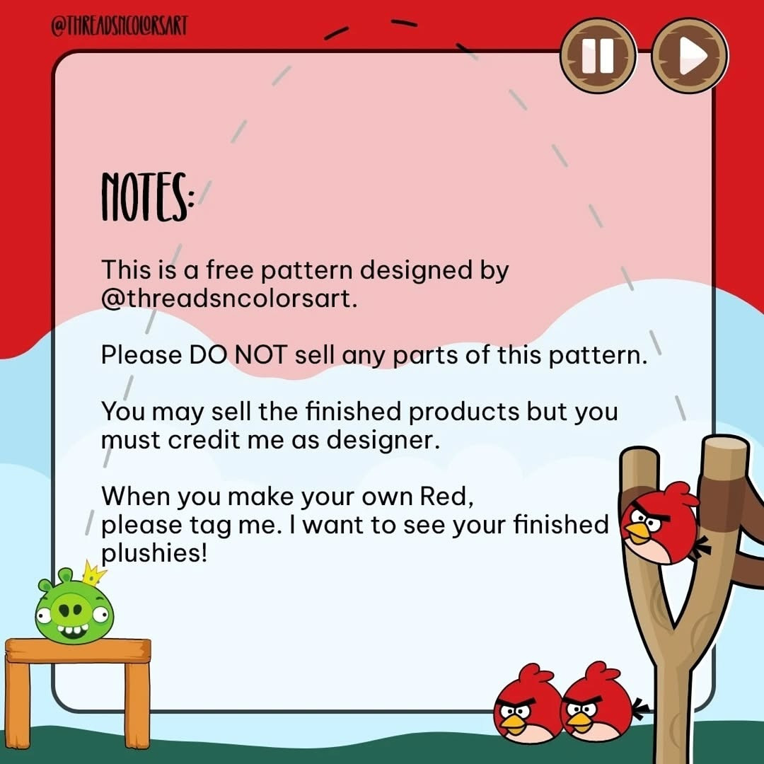 English: Free Crochet Pattern: Angry Red Bird Amigurumi