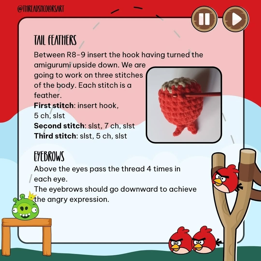 English: Free Crochet Pattern: Angry Red Bird Amigurumi