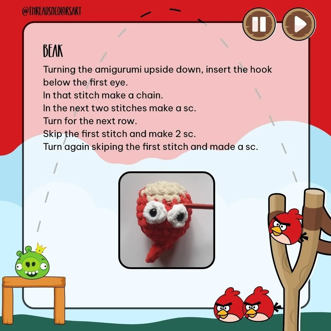 English: Free Crochet Pattern: Angry Red Bird Amigurumi