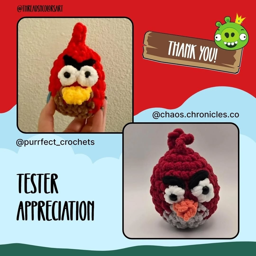 English: Free Crochet Pattern: Angry Red Bird Amigurumi