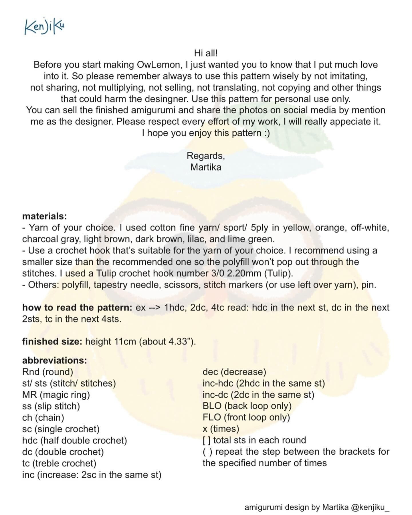 Free Amigurumi Owl Lemon Pattern