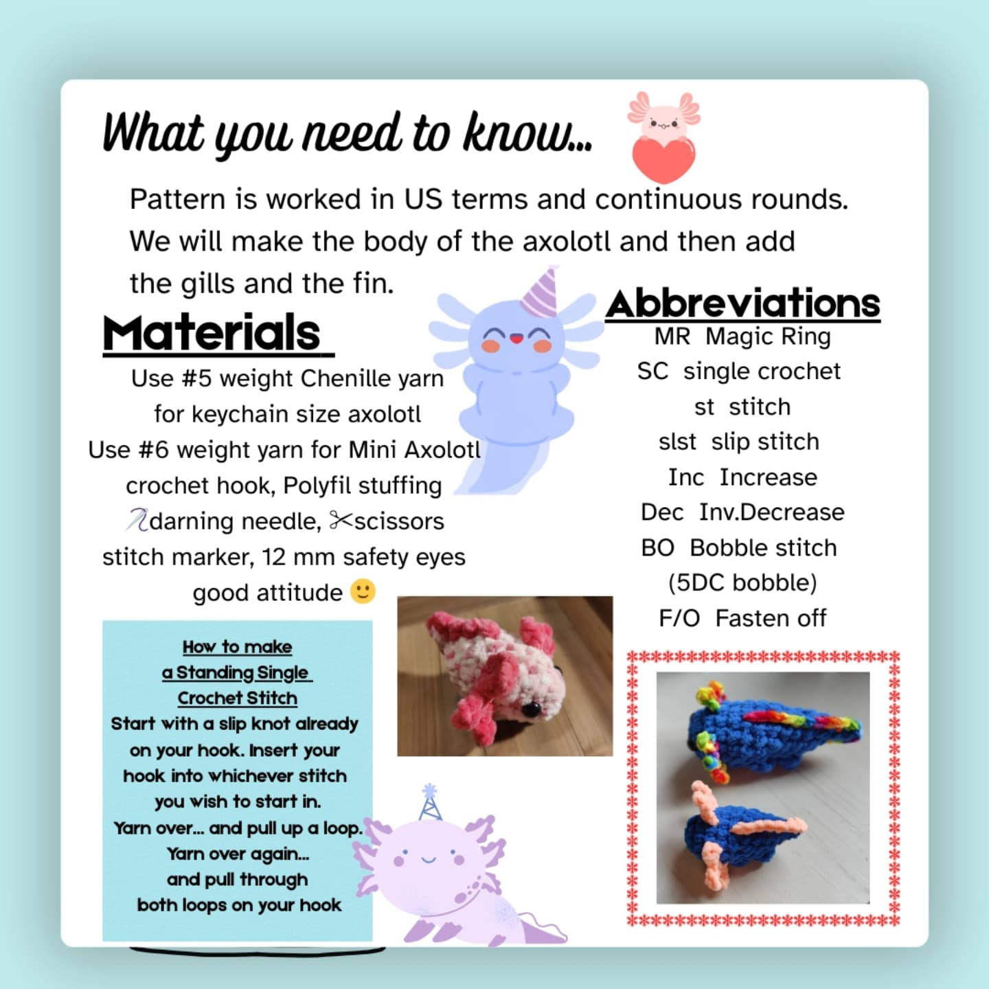 Free Crochet Axolotl Keychain Pattern