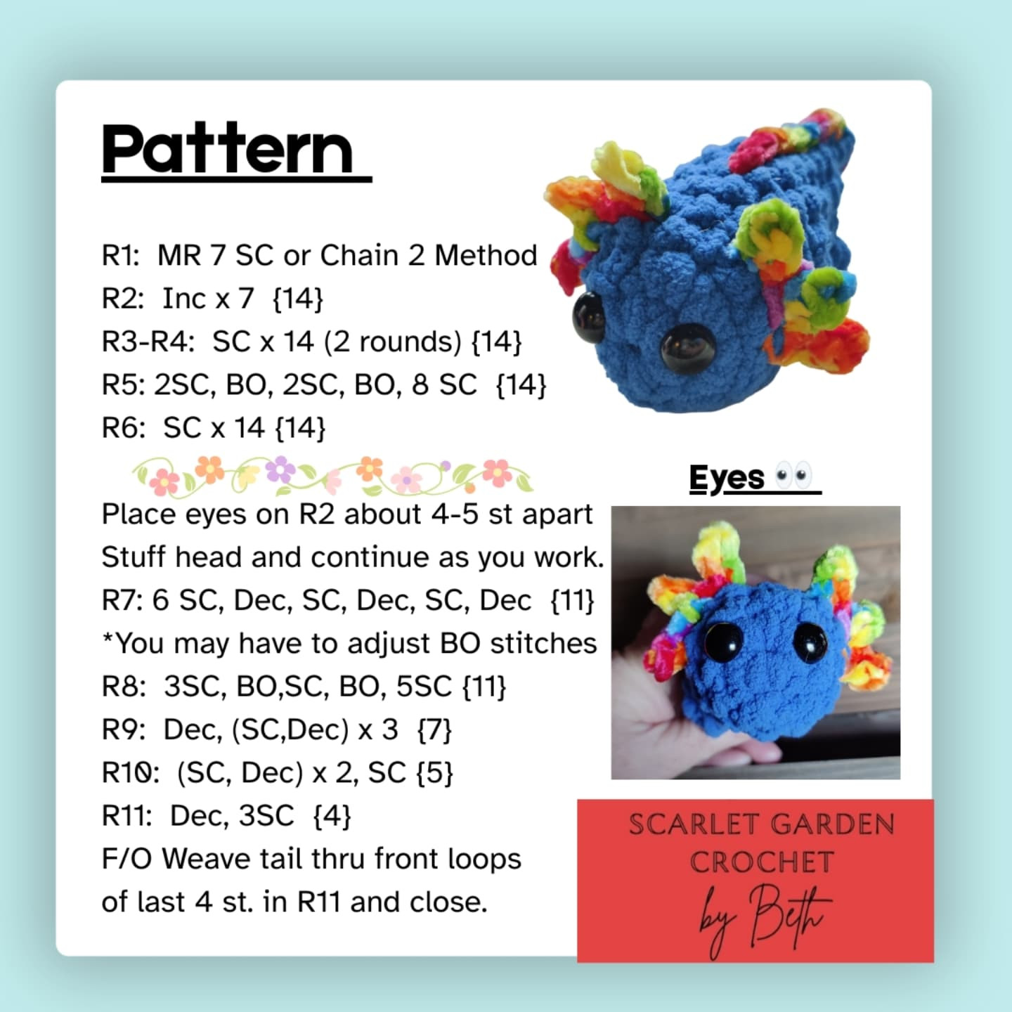 Free Crochet Axolotl Keychain Pattern