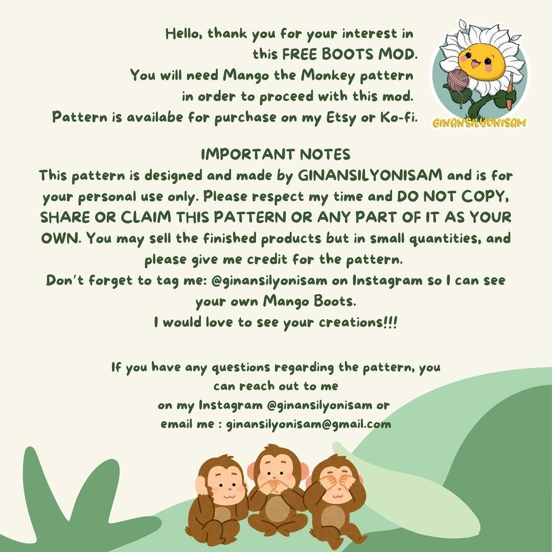 Free Crochet Boots Mod for Mango the Monkey Amigurumi
