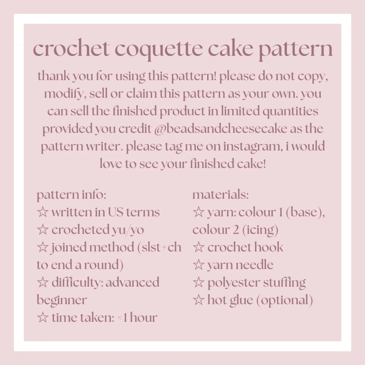 Free Crochet Cake Pattern: Adorable Amigurumi ⋆. 𐙚 ˚ crochet coquette cake pattern release!