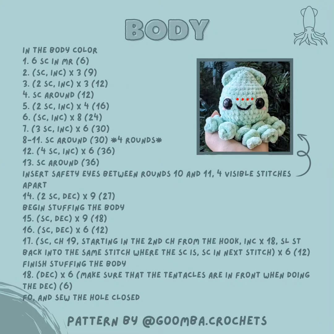 Free Crochet Pattern: Adorable Amigurumi Octopus 🐙 FREE Stevie the Squid Pattern 🐙