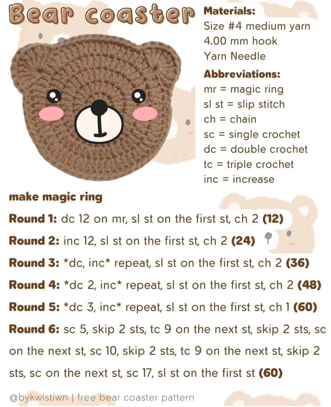 Free Crochet Pattern: Adorable Bear Coaster