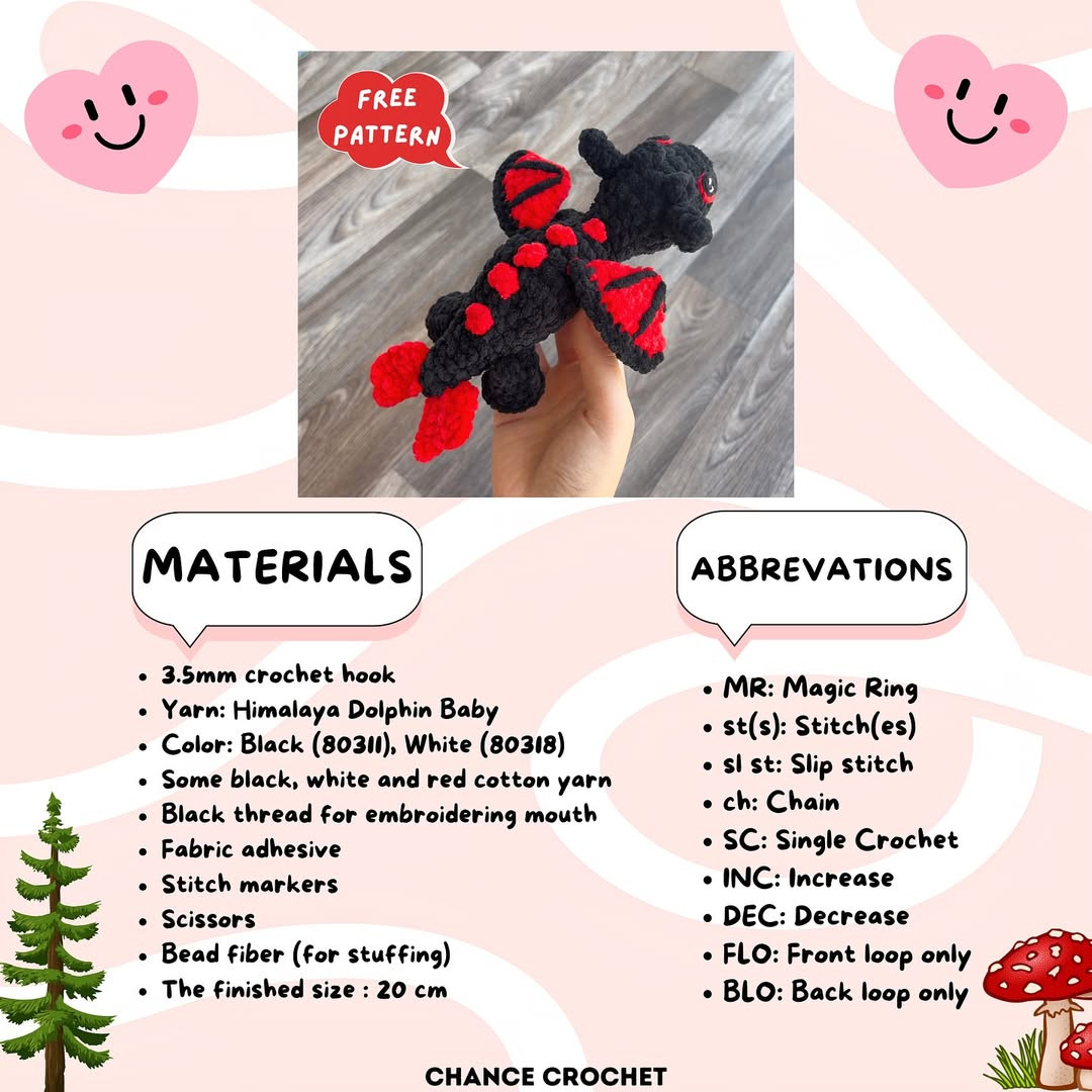 Free Crochet Pattern: Adorable Black & Red Dragon