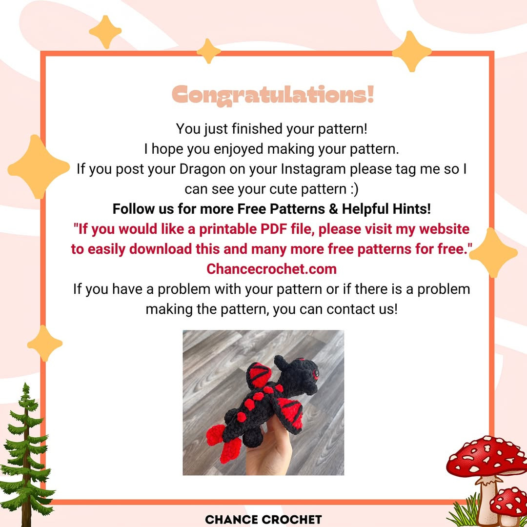 Free Crochet Pattern: Adorable Black & Red Dragon