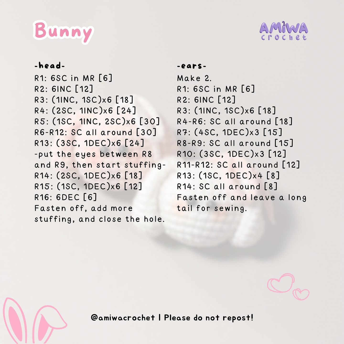 Free Crochet Pattern: Adorable Bunny Amigurumi Another free pattern for youuuu heheh 🥳