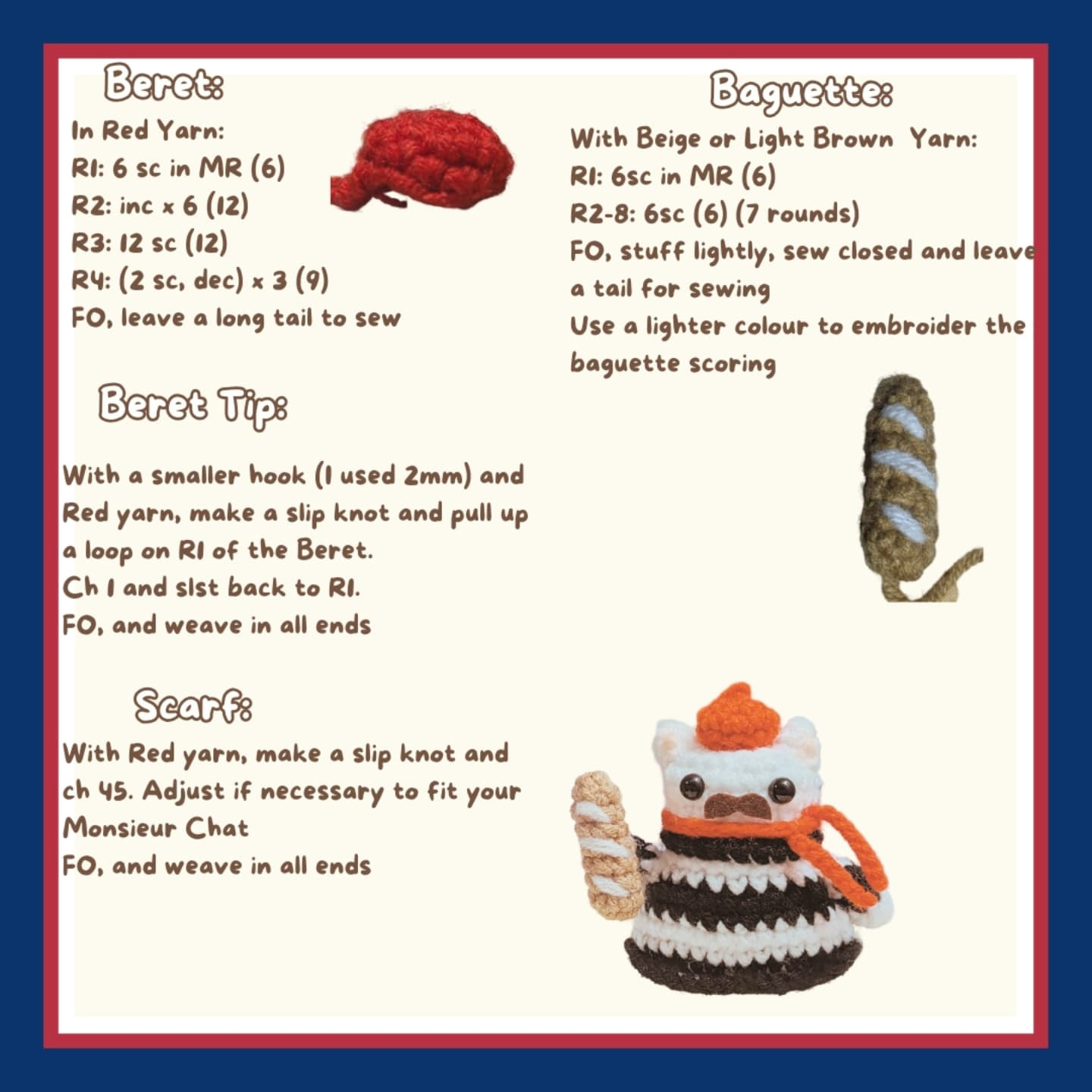 Free Crochet Pattern: Adorable French Baker Cat Amigurumi