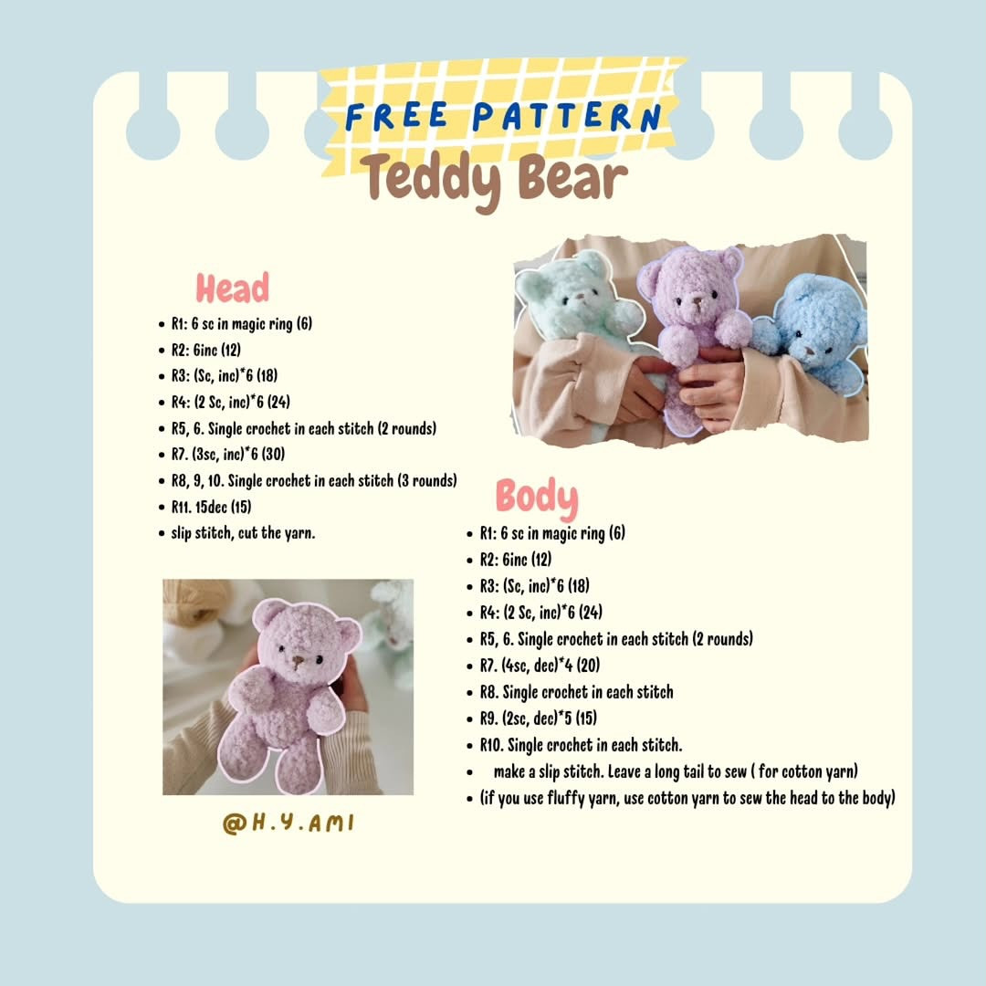 Free Crochet Pattern: Adorable Pastel Teddy Bears