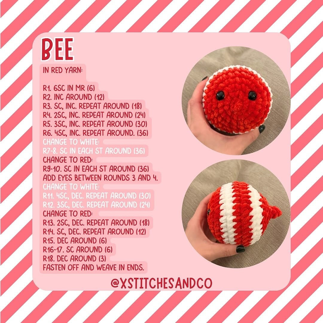 Free Crochet Pattern: Candy Cane Bee!