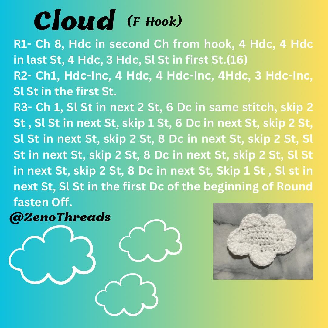 Free Crochet Pattern: Cloud and Kitty Appliqués