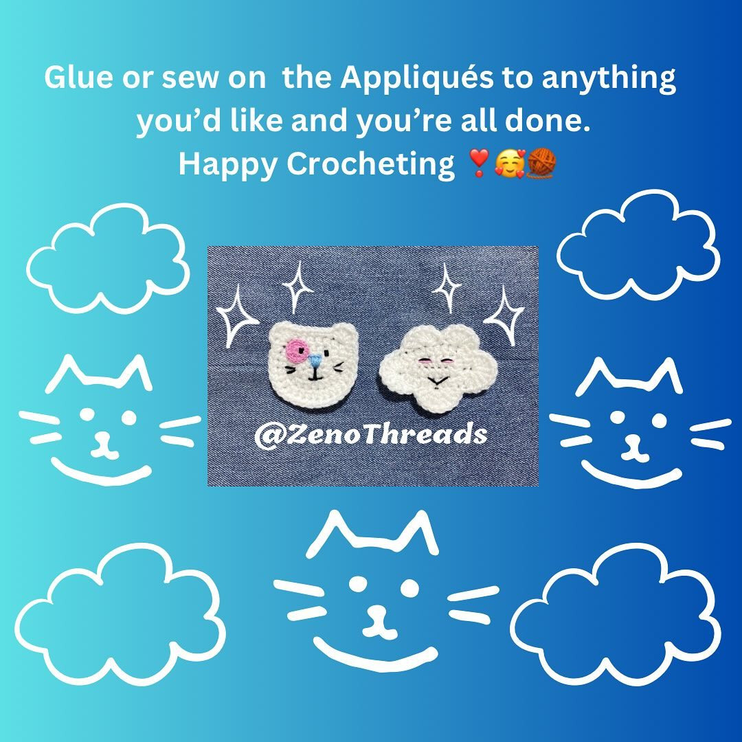 Free Crochet Pattern: Cloud and Kitty Appliqués