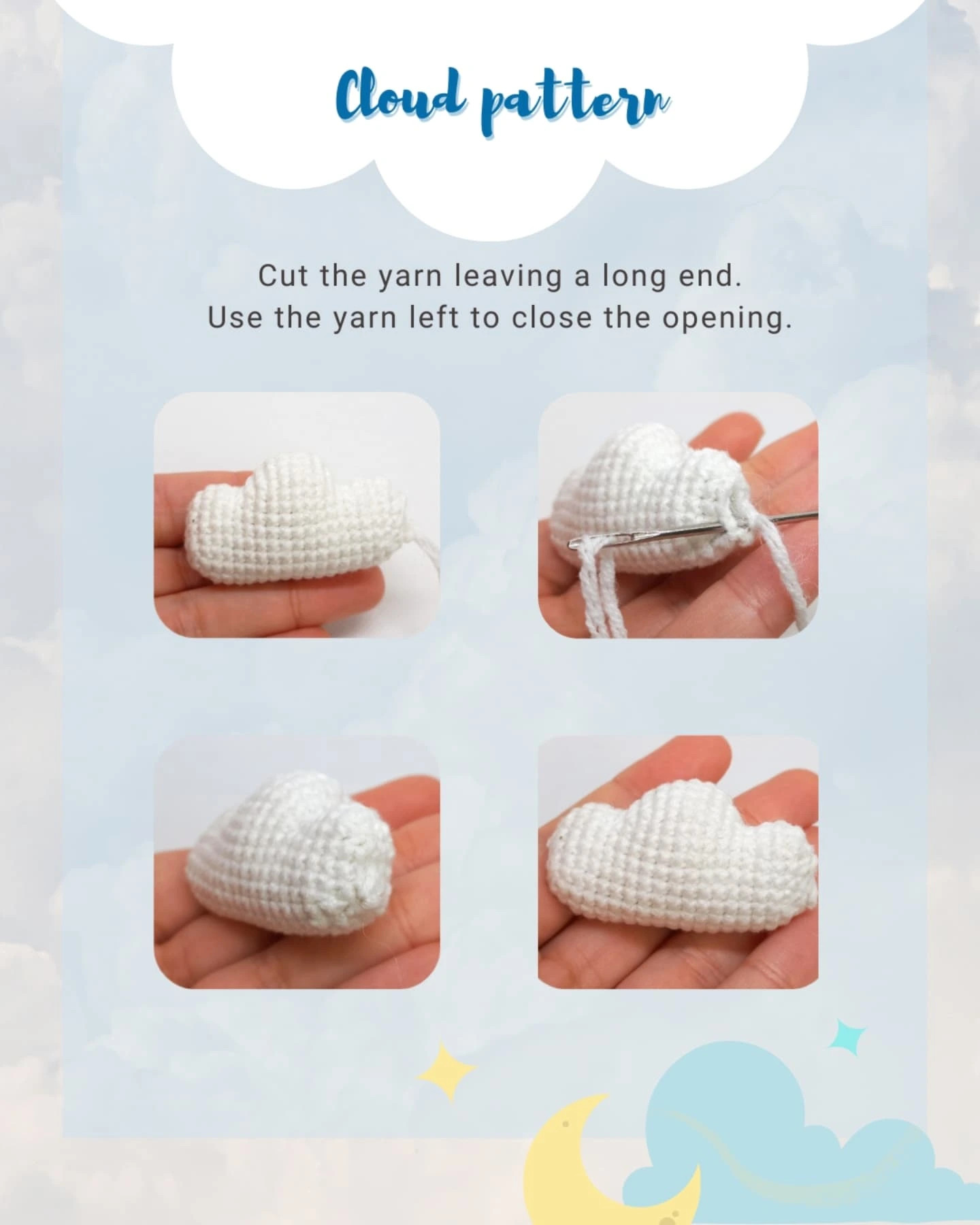 Free Crochet Pattern: Cloud, Dino, & Moon Amigurumi