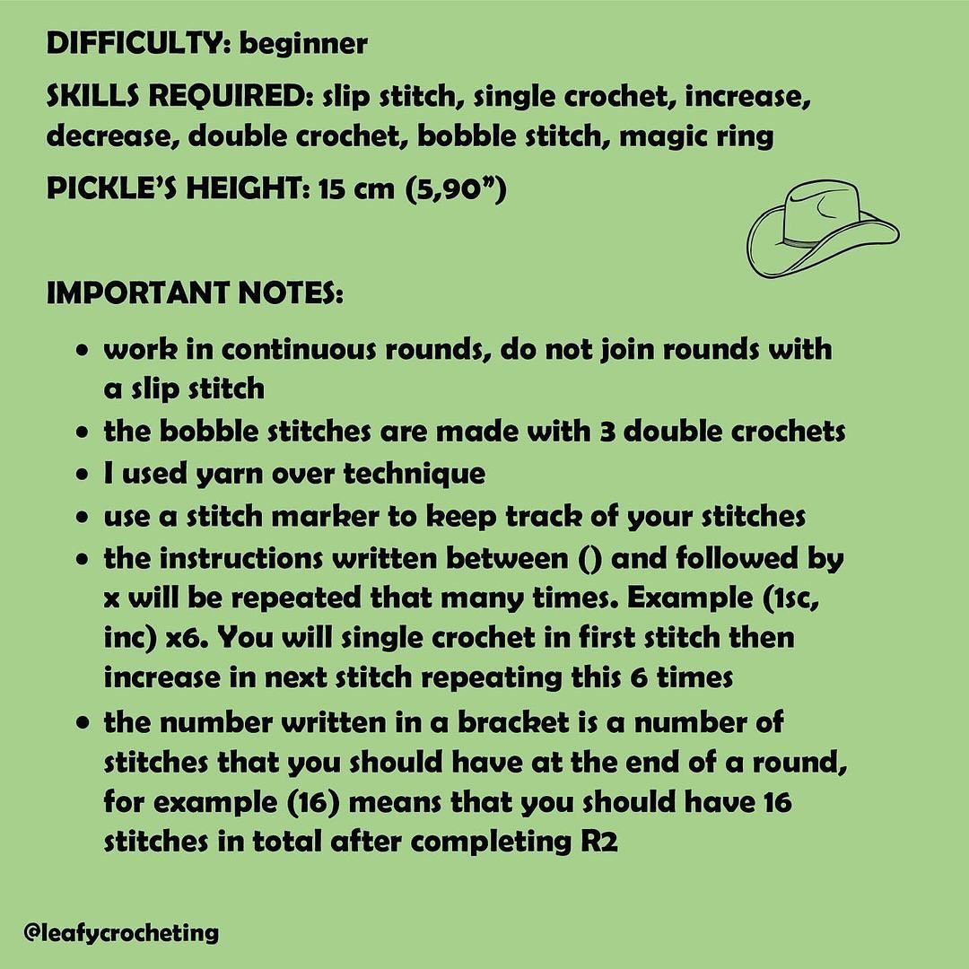 Free Crochet Pattern: Cowboy Pickle Amigurumi