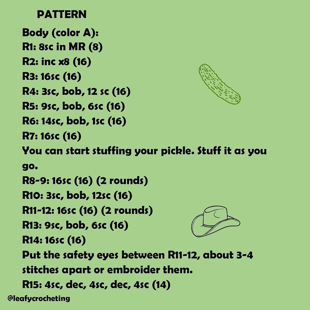 Free Crochet Pattern: Cowboy Pickle Amigurumi