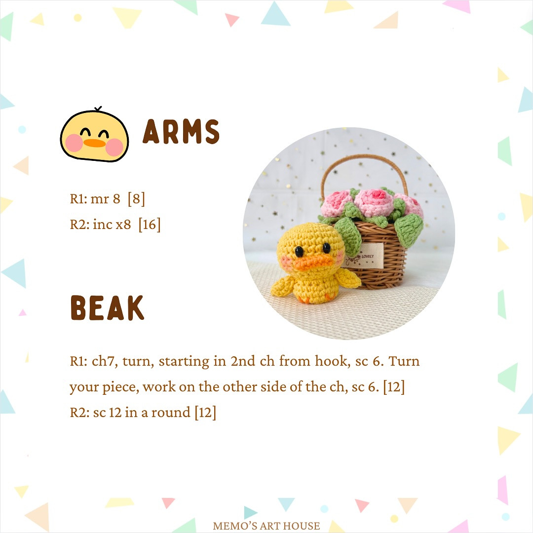 Free Crochet Pattern: Denden the Duck in a Rose Basket