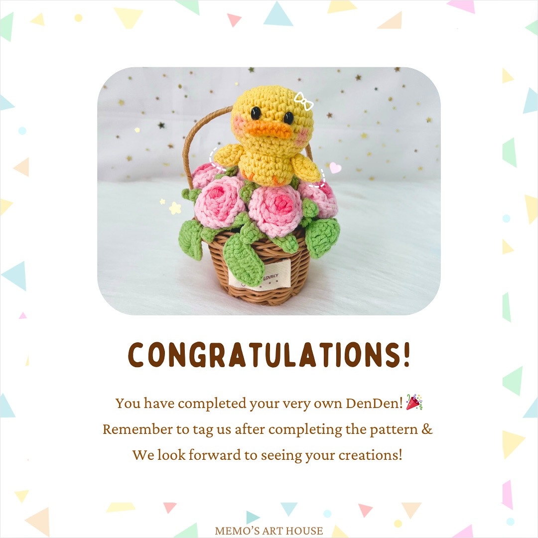 Free Crochet Pattern: Denden the Duck in a Rose Basket