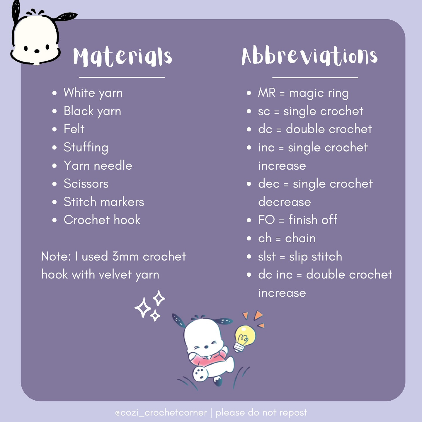 Free Crochet Pattern: Excited Pochacco Amigurumi