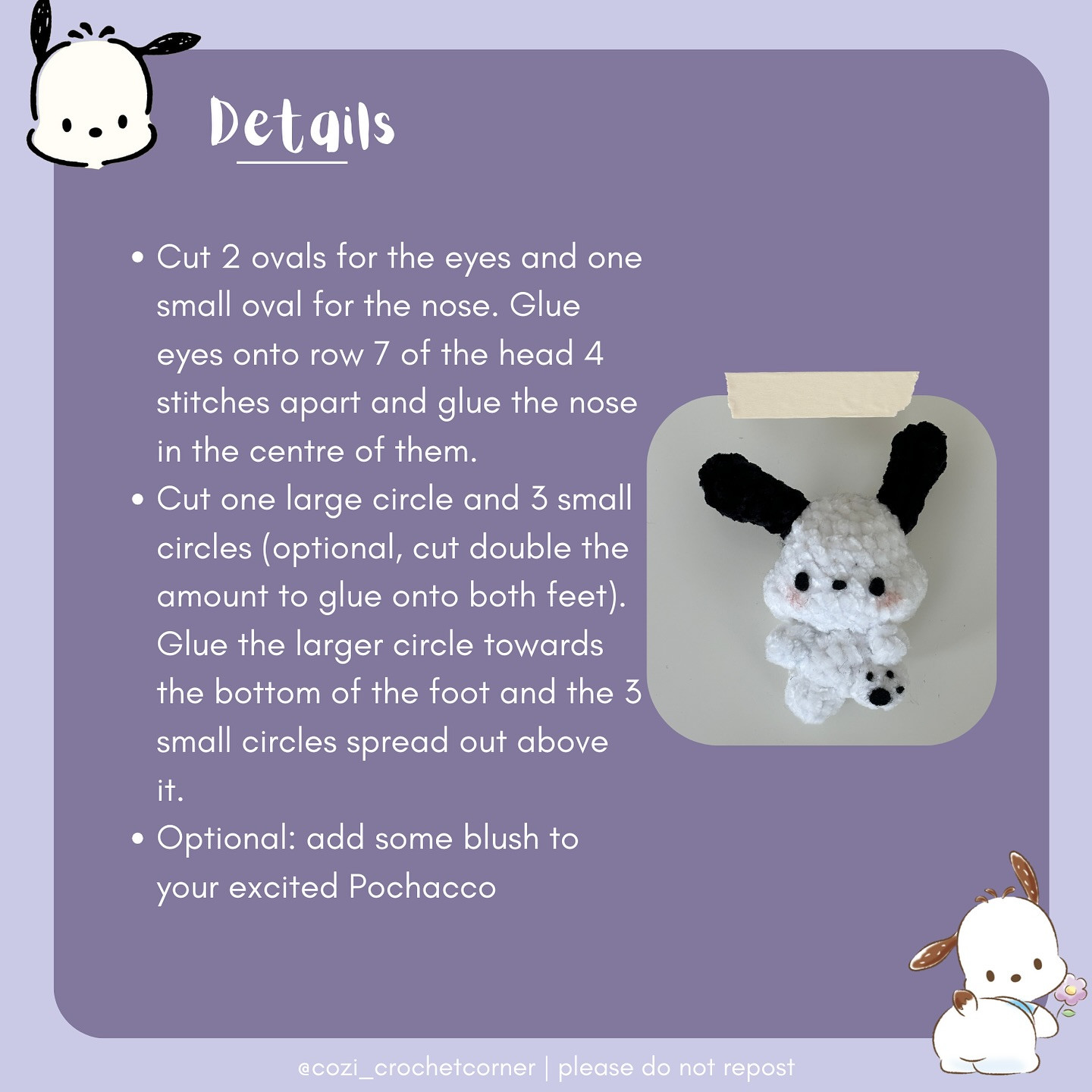 Free Crochet Pattern: Excited Pochacco Amigurumi