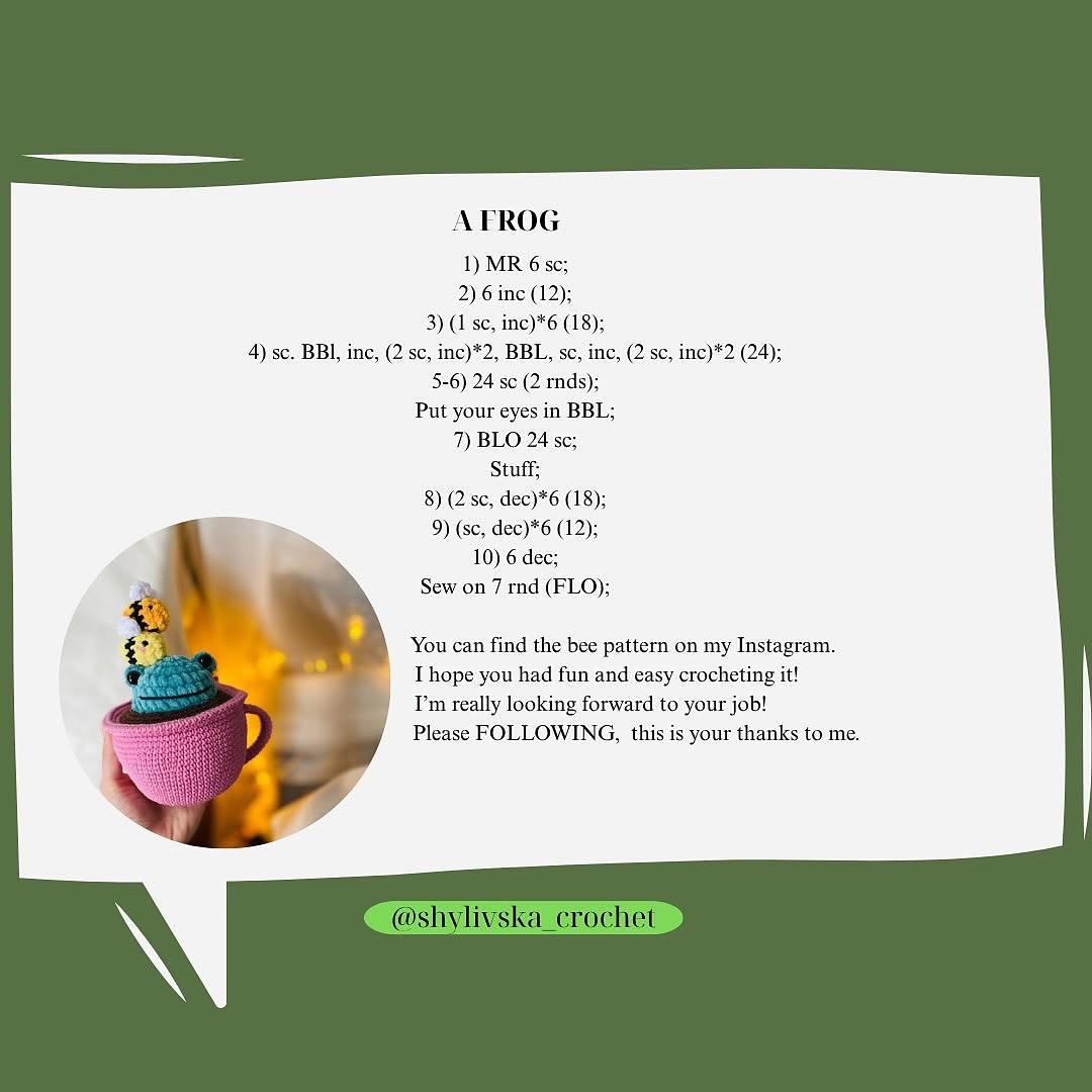 Free Crochet Pattern: Frog in a Cup with Bees