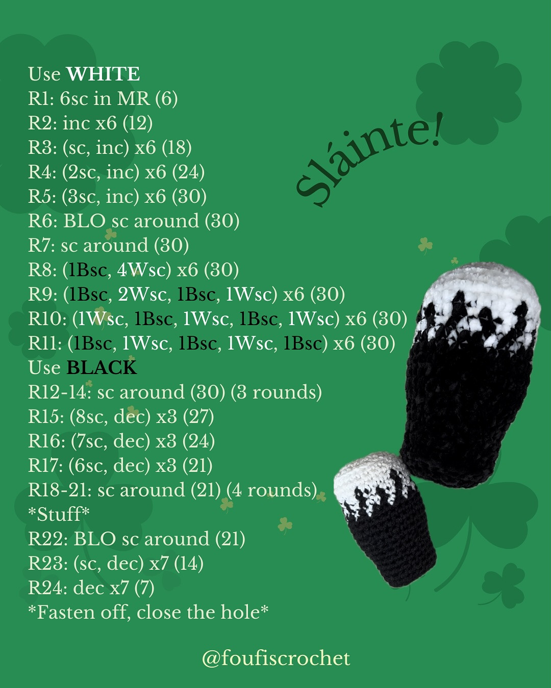 Free Crochet Pattern: Guinness Pint! No-Sew, Fast Making