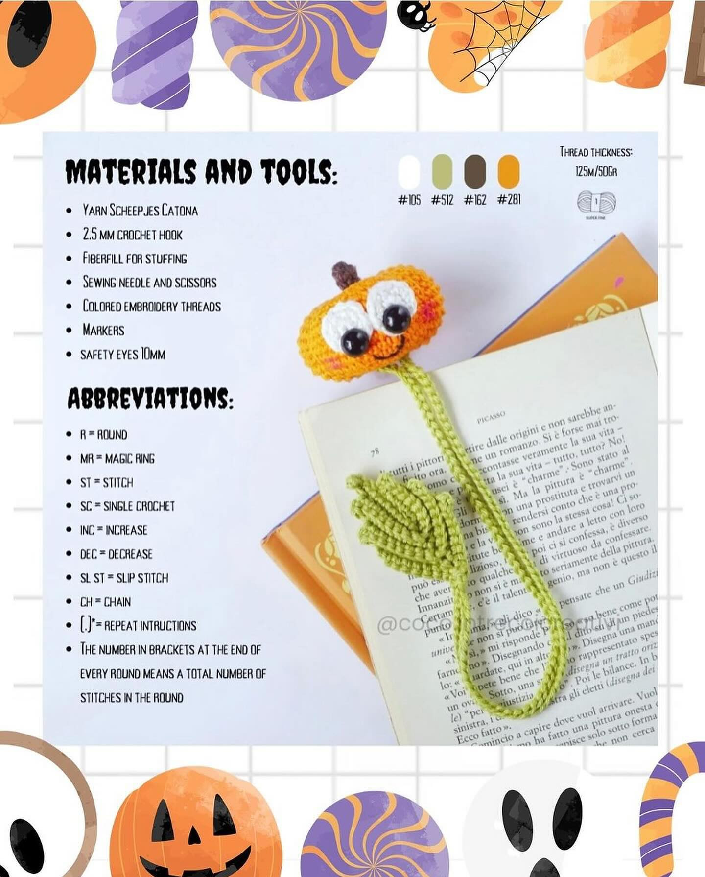 Free Crochet Pattern: Halloween Bookmark Pumpkins