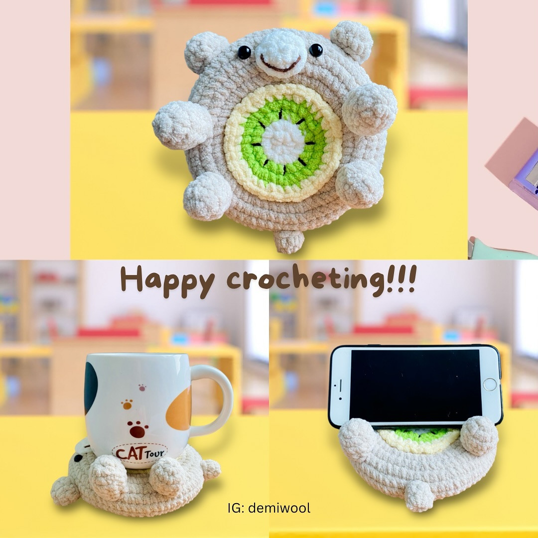Free Crochet Pattern: Kiwi Phone Holder & Coaster
