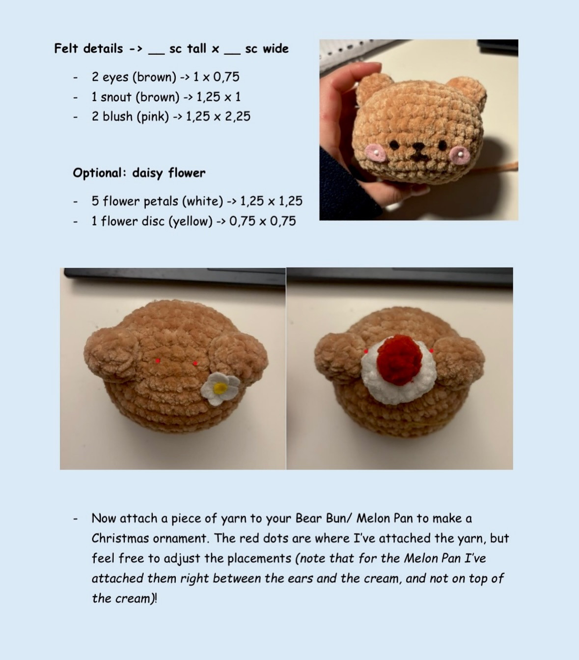 Free Crochet Pattern: Melon Pan/Bear Bun Christmas Ornaments