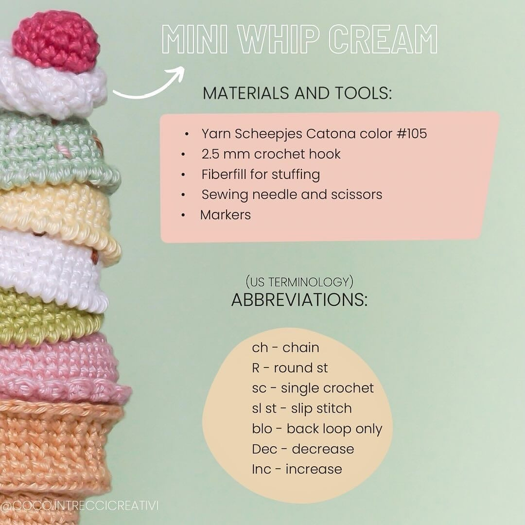 Free Crochet Pattern: Mini Whipped Cream Ice Cream Cone