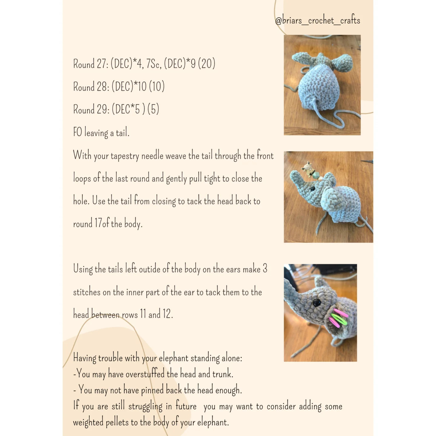 Free Crochet Pattern: No-Sew Elephant