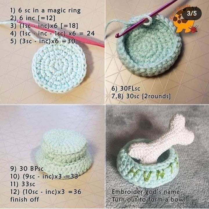 Free Crochet Pattern: Pet Bowl with Bone