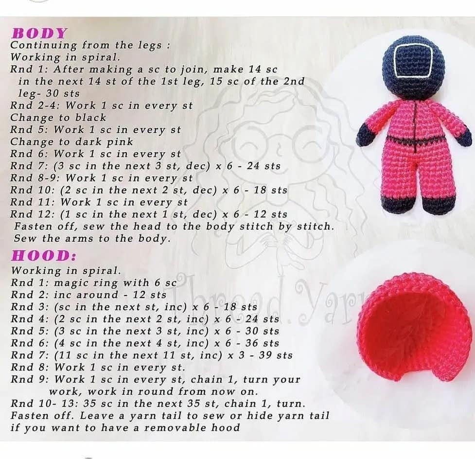 Free Crochet Pattern: Pink Soldiers from Squid Game