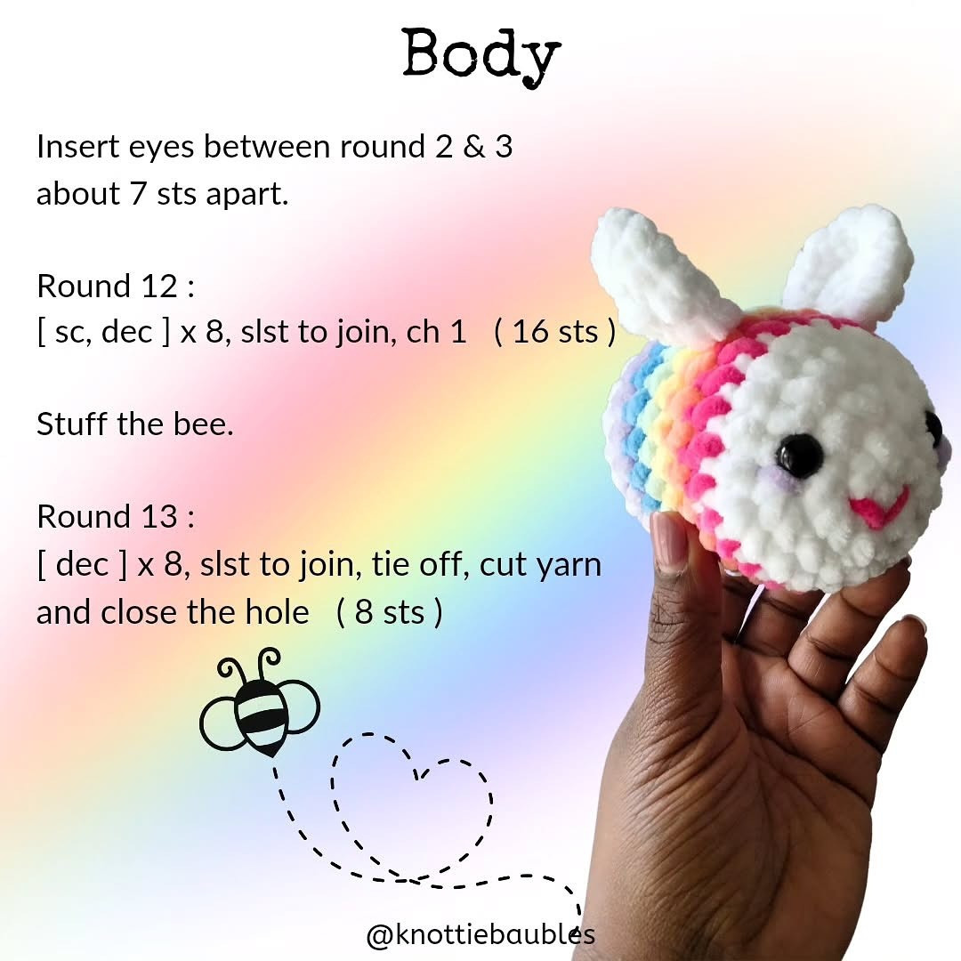 Free Crochet Pattern: Rainbow Bee Amigurumi