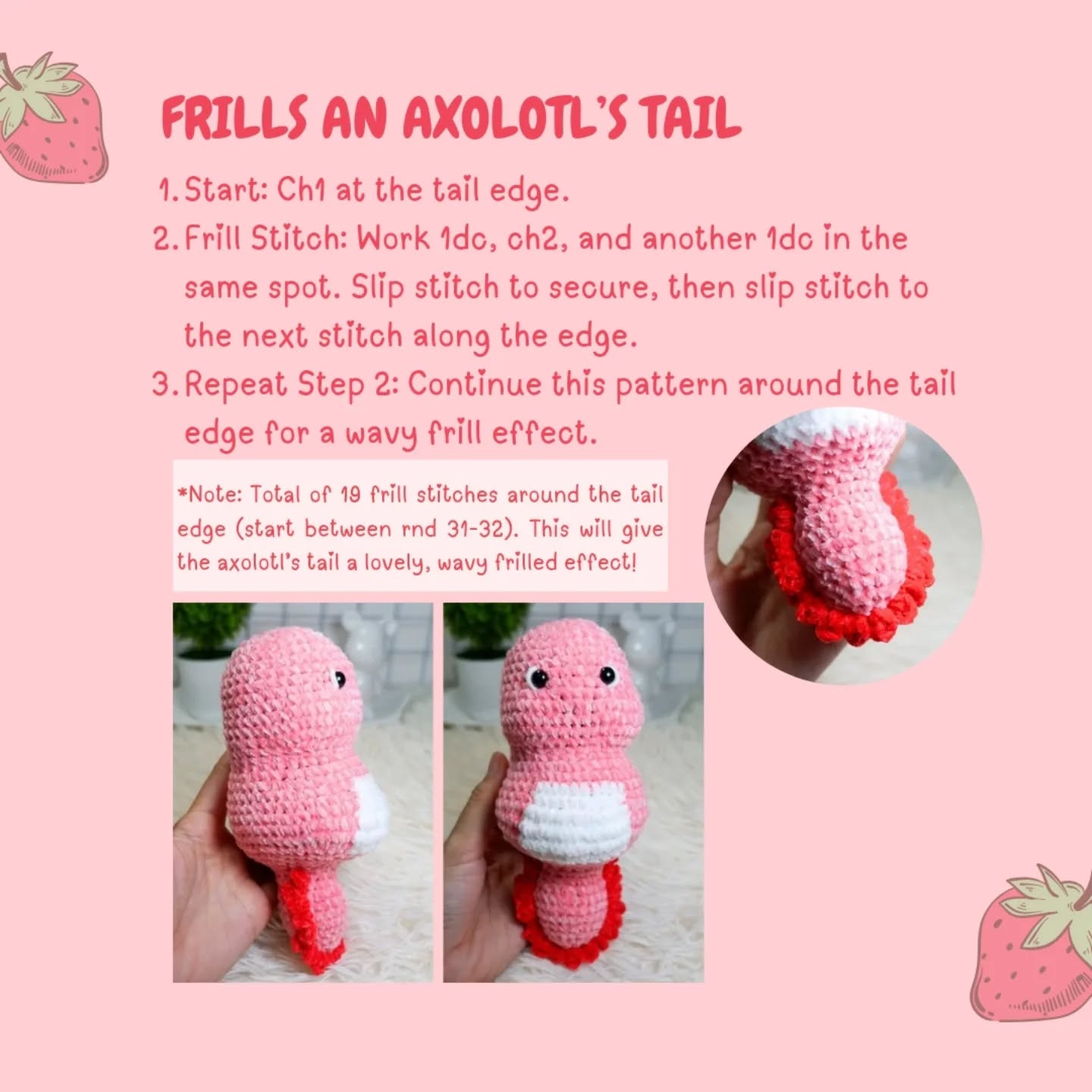 Free Crochet Pattern: Strawberry Axolotl Amigurumi