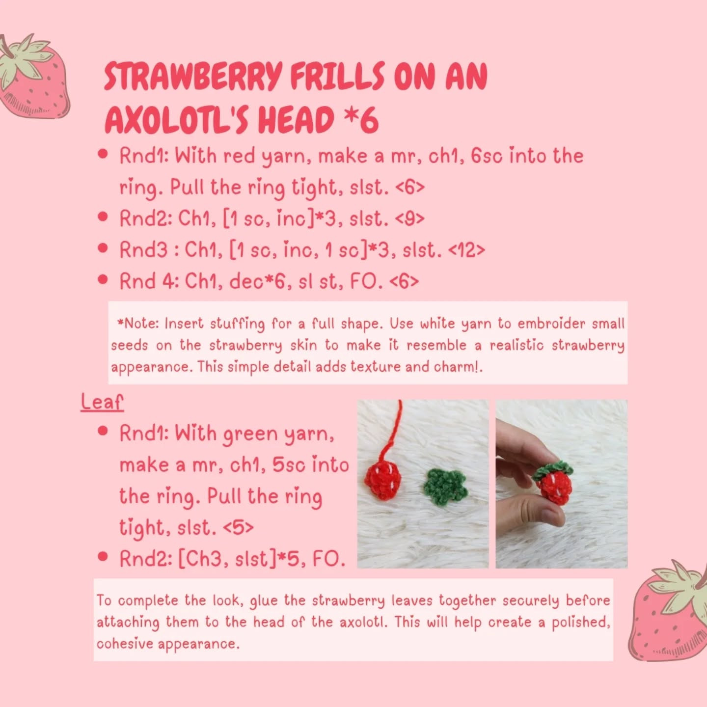 Free Crochet Pattern: Strawberry Axolotl Amigurumi