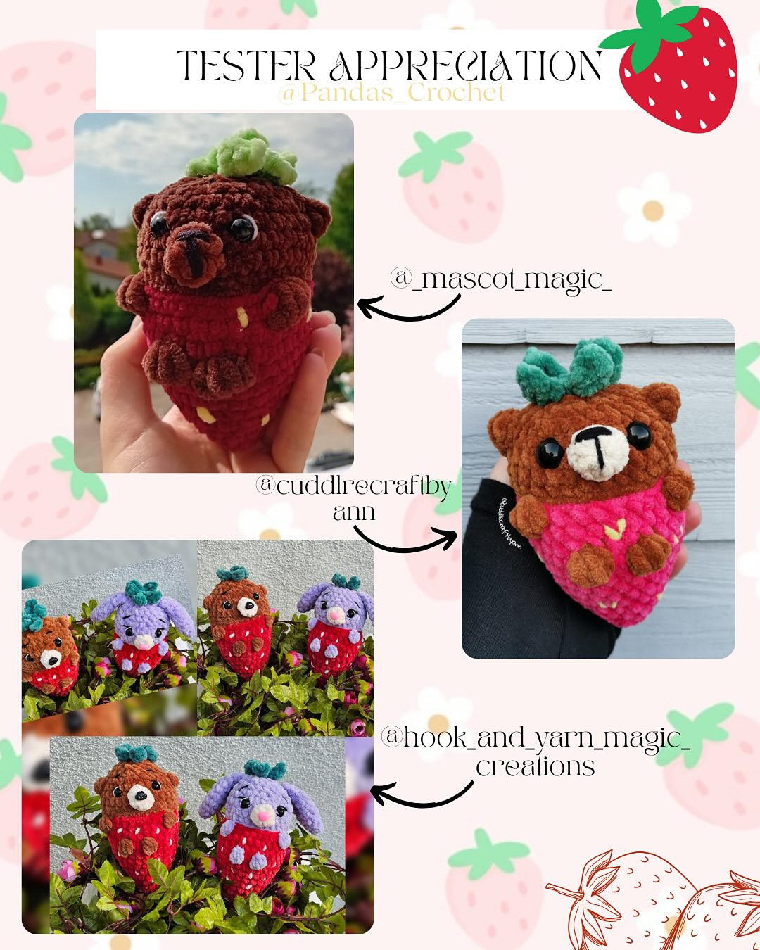 Free Crochet Pattern: Strawberry Bear & Bunny Amigurumi