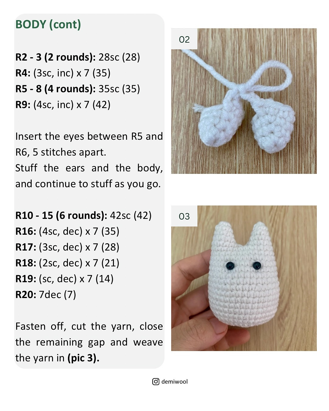 FREE Crochet Pattern: Tiny White Totoro Amigurumi